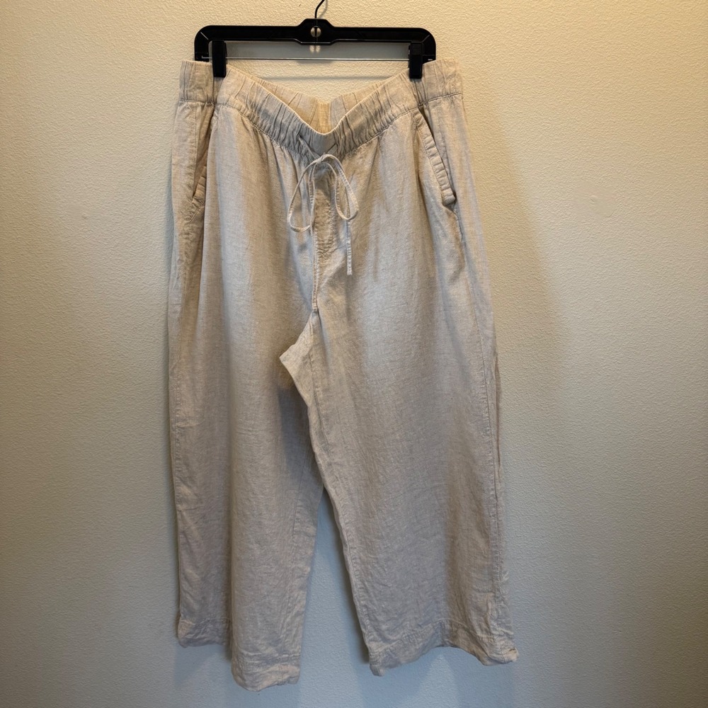 Lane‎ Bryant Linen Blend Wide Leg Cropped Pants Oatmeal Beige 18P Petite Coastal - Picture 4 of 13